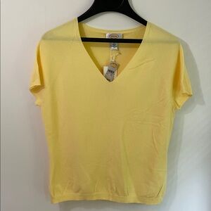 NWT Talbots Women's Sunny Yellow Lightweight V-Neck Short Sleeve Sweater L